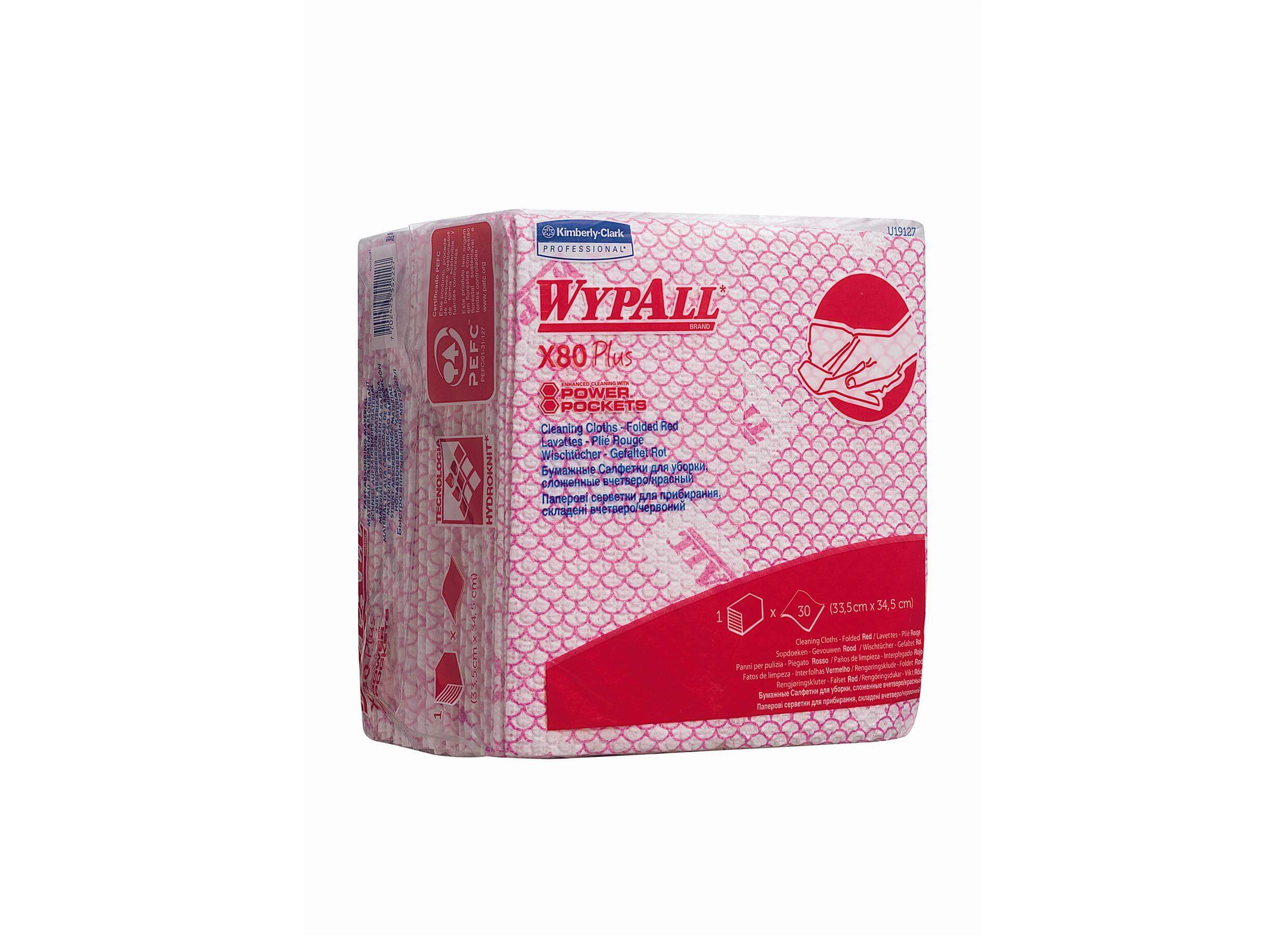 19127WYPALL* X80 Plus摺疊式擦拭布 (紅)(30條/包)